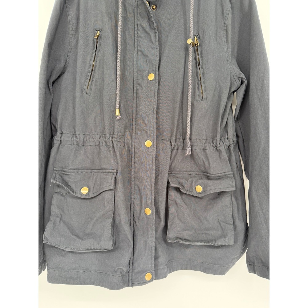 Eden Society Womens Utility Jacket XL Charcoal Gray Hooded Drawstring Waist Coat - Picture 5 of 16